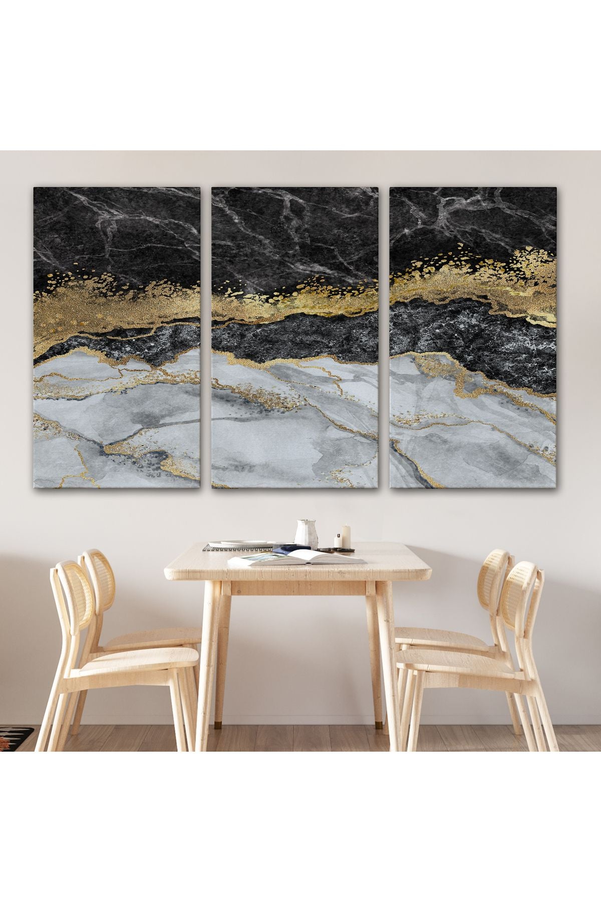 Mermer Desenli ve Altun Tozu Detaylı Soyut Modern Kanvas Tablo-5054
