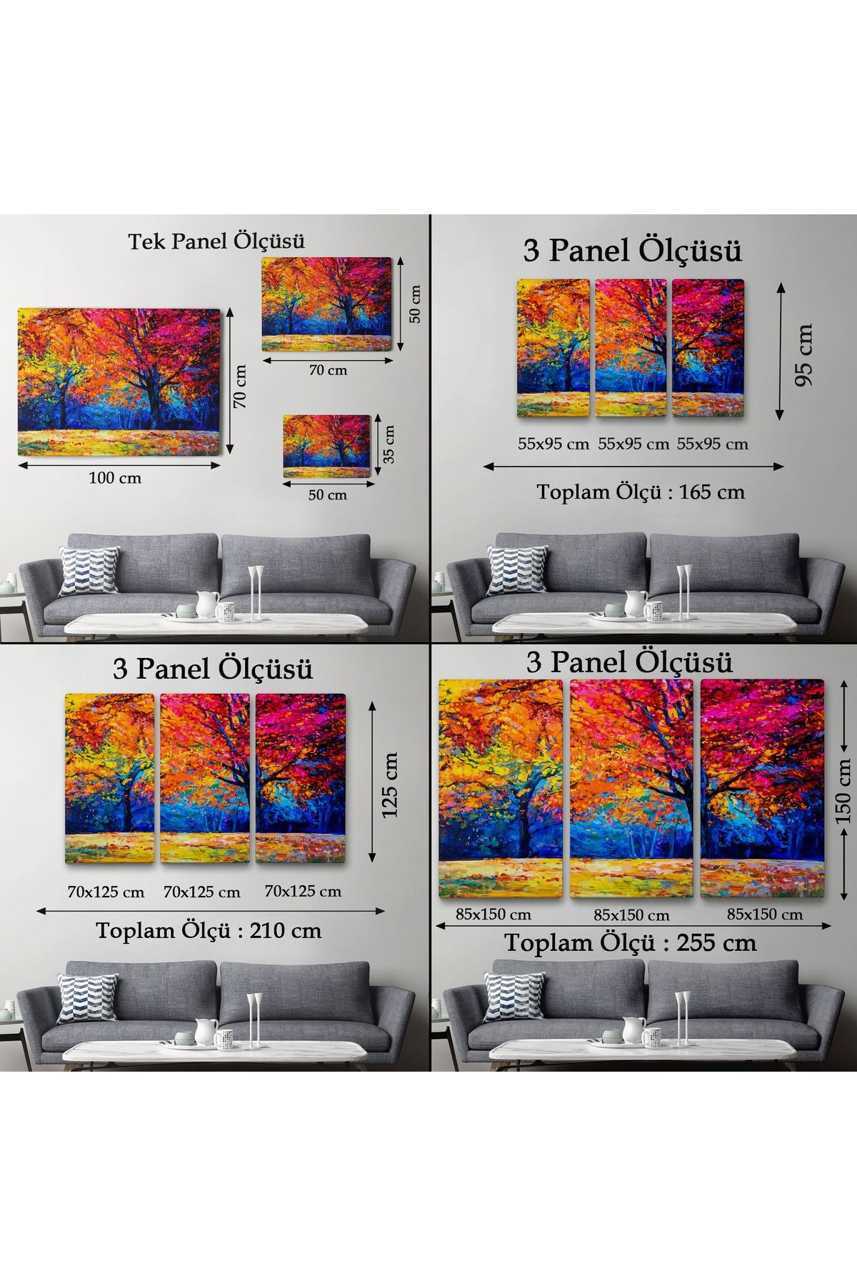 Sonbahar Ağaçları Yağlıboya Görünüm Dekoratif Kanvas Duvar Tablosu-3459