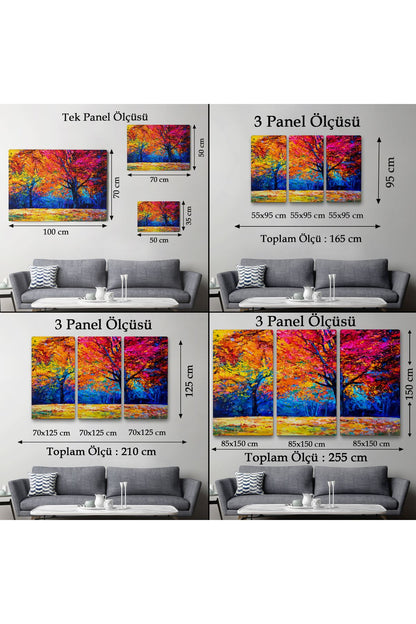 Sonbahar Ağaçları Yağlıboya Görünüm Dekoratif Kanvas Duvar Tablosu-3459