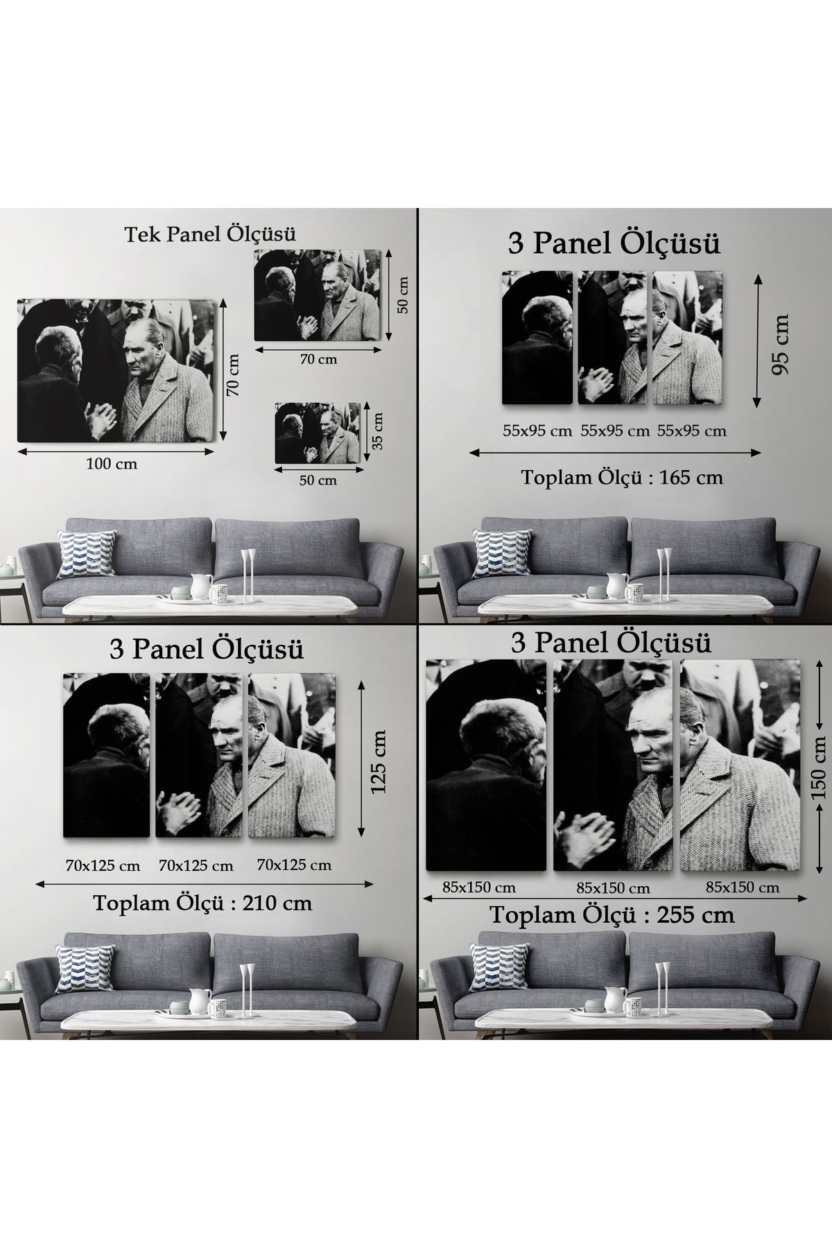 Atatürk Portre Tablosu Mustafa Kemal Atatürk Dikdörtgen Dekoratif Kanvas Tablo-fv-147