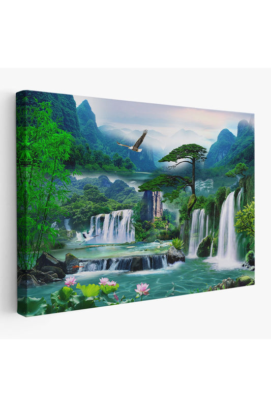 Şelale Manzaralı Dekoratif Kanvas Duvar Tablosu-3676