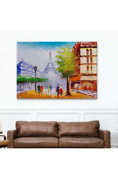 Eyfel Kulesi Manzaralı Yağlıboya Görünüm Dekoratif Kanvas Duvar Tablosu-3484