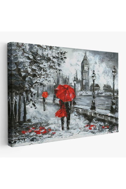 Londra Sokakları Yağlıboya Görünüm Dekoratif Kanvas Duvar Tablosu-3497