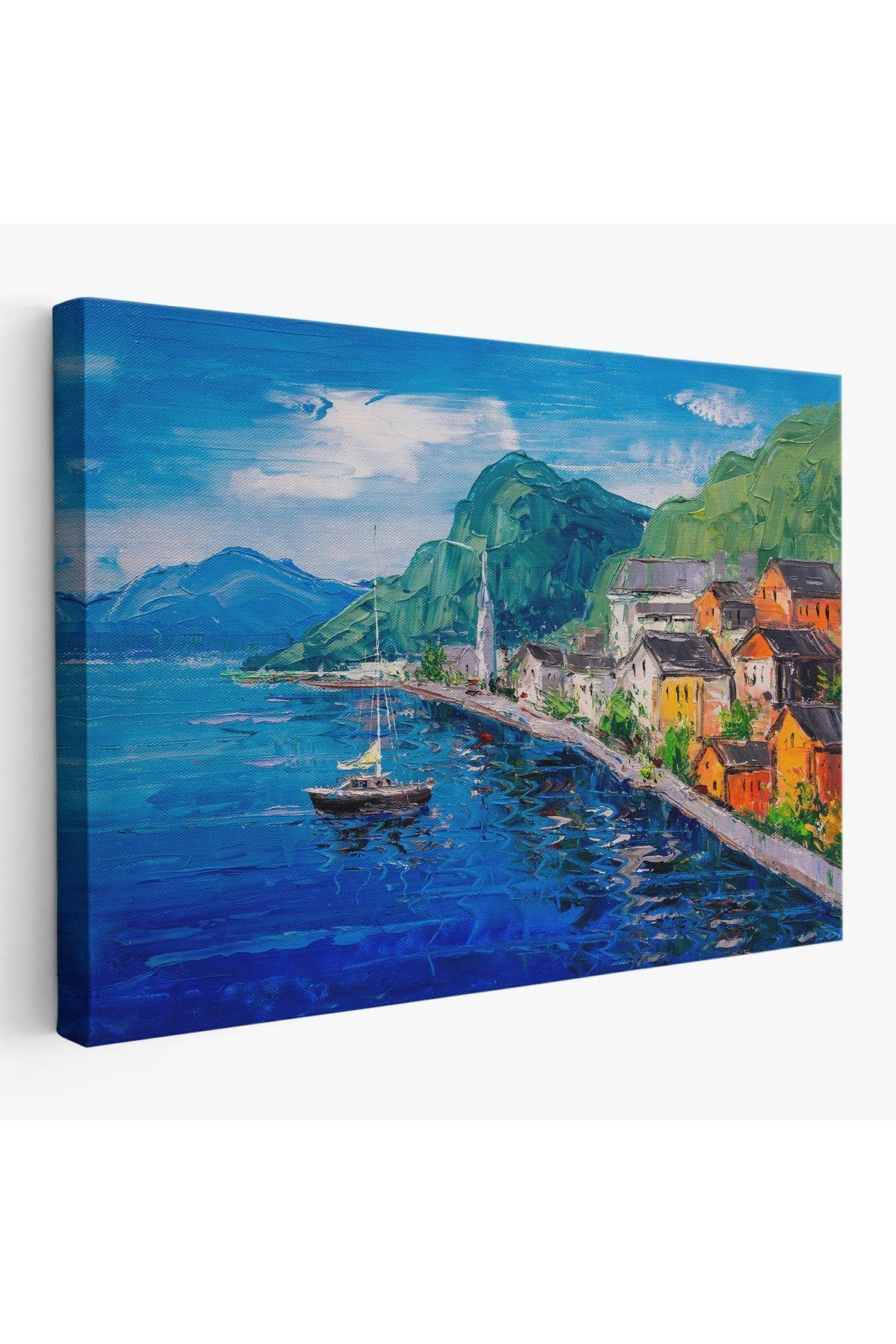 Hallstatt Avusturya  Yağlıboya Görünüm Dekoratif Kanvas Duvar Tablosu-3742