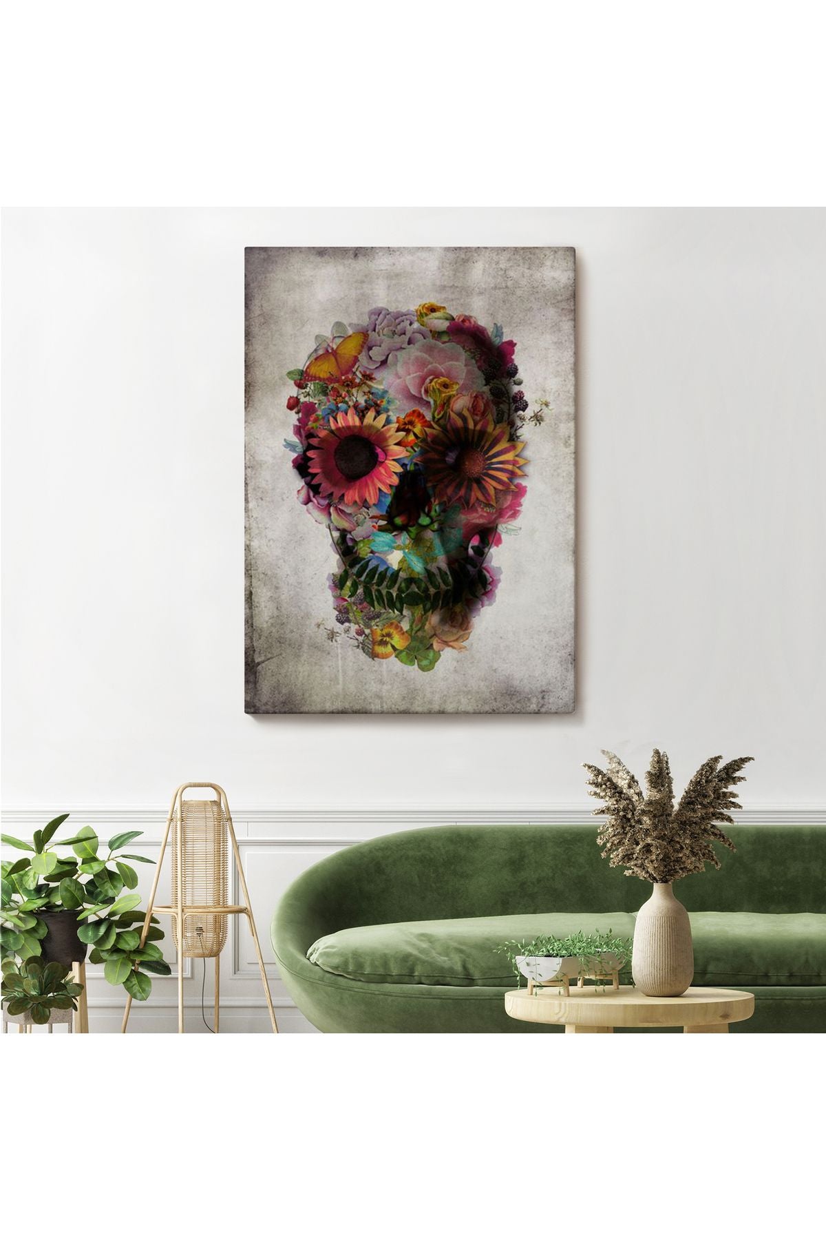 Şeker Kafatası Rengarenk Çiçekli Kafatası Ölülerin Günü Kanvas Tablo-5253