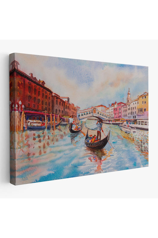 Venedik Kanalın da Gondollar Yağlıboya Görünüm Dekoratif Kanvas Duvar Tablosu-3660