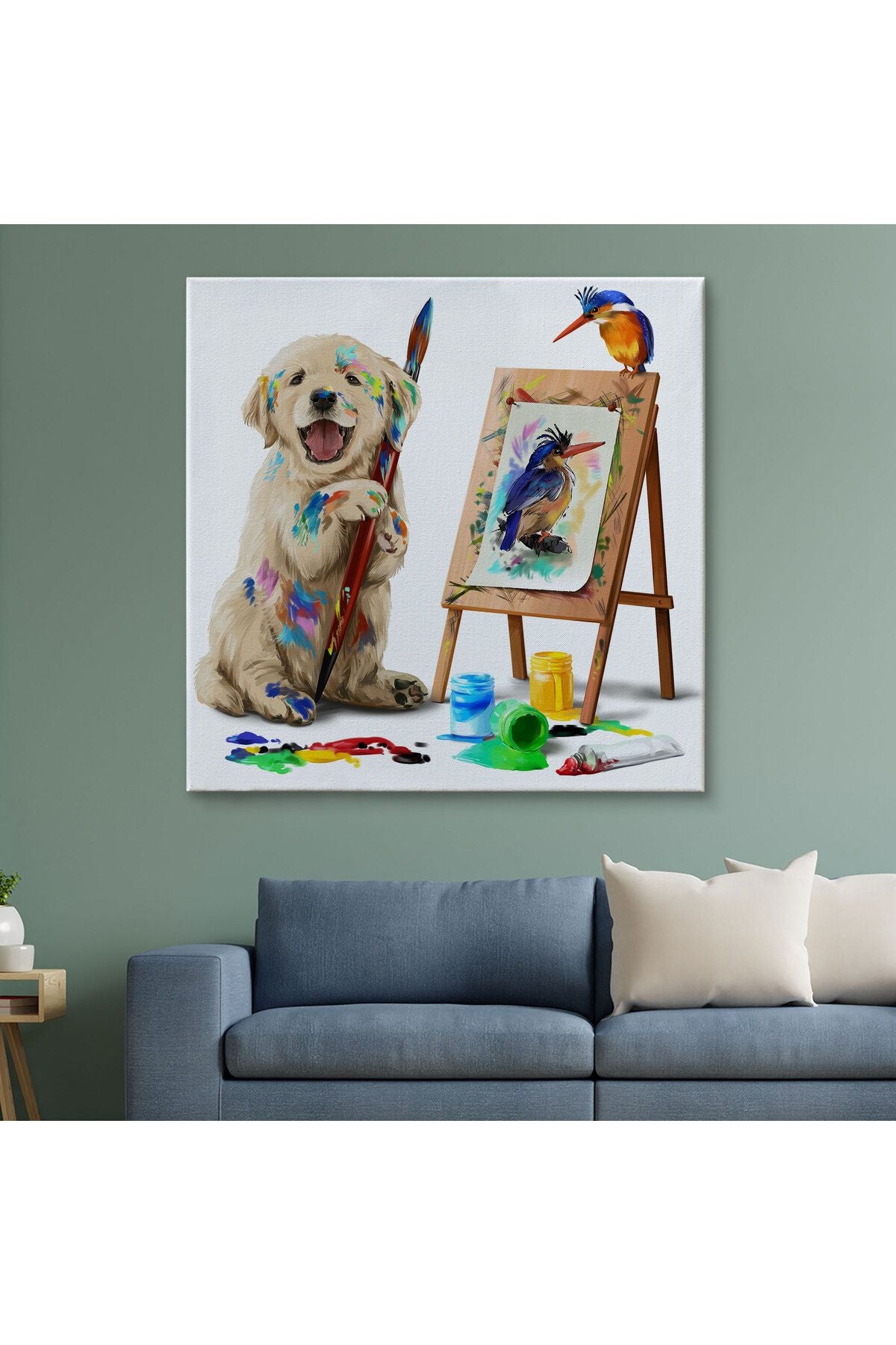 Ressam Yavru Köpek Dekoratif Kanvas Tablo-5845