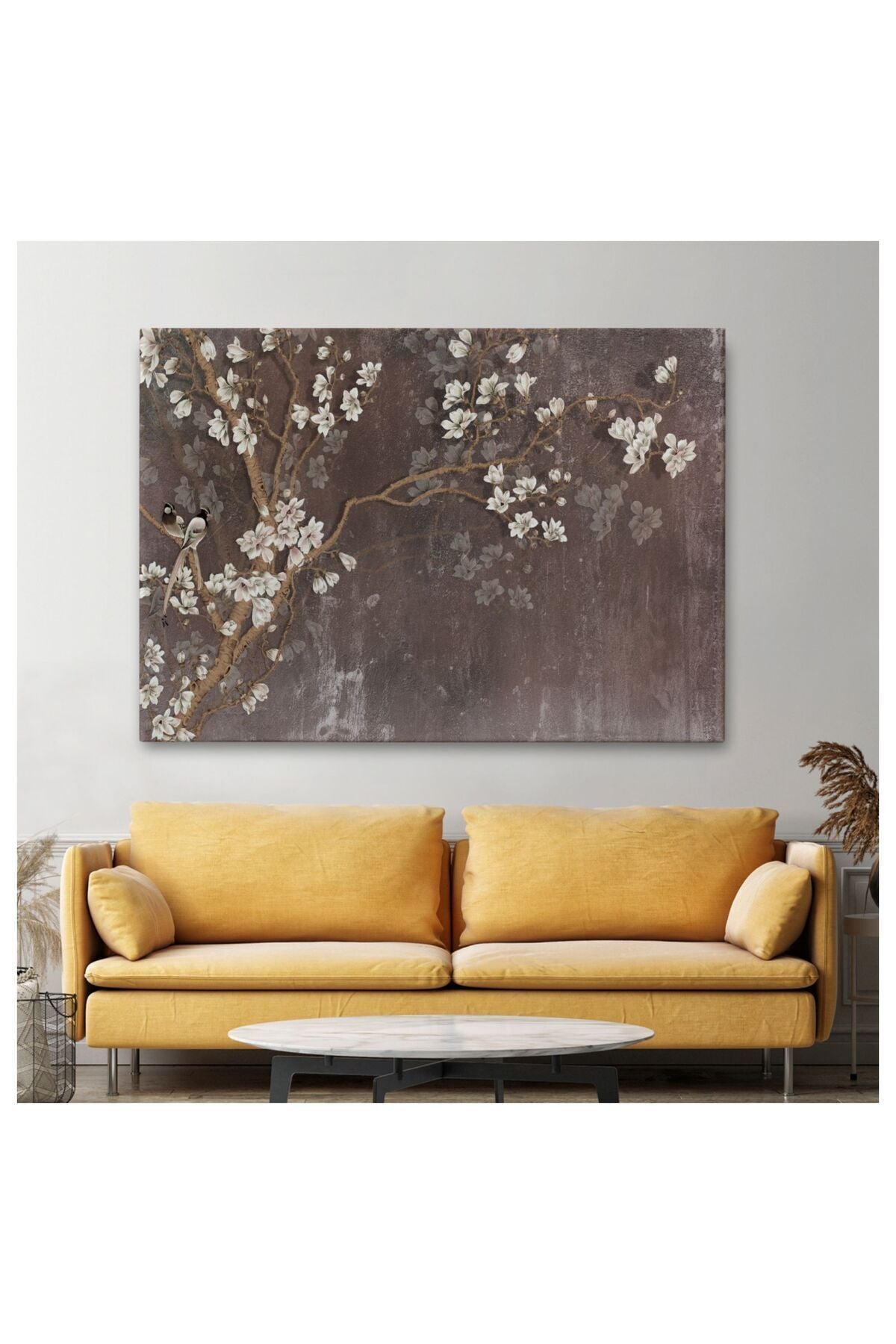 Kanvas, Duvar Tablosu, Dekoratif, Yağlıboya Görünüm Ağaçta Beyaz Çiçekler 3736 EGKNV