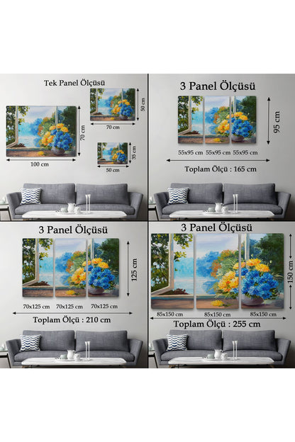 YB Pencere Kenarıdaki Çiçek Buketi Kanvas Duvar Tablosu-3453