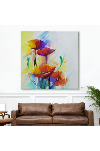 Soyut Çiçekler Yağlıboya Görünüm Dekoratif Kanvas Duvar Tablosu-5828