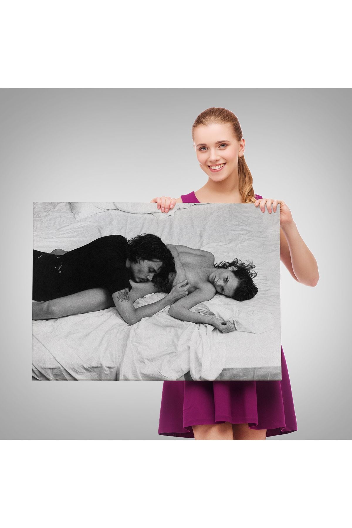 Özel Tasarım, Dekortif  BaskıJohnny Depp ve Kate Moss Duvar Tablosu, Siyah Beyaz-6525