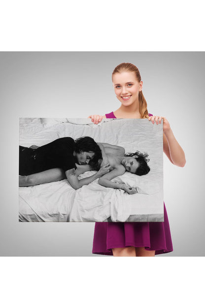 Özel Tasarım, Dekortif  BaskıJohnny Depp ve Kate Moss Duvar Tablosu, Siyah Beyaz-6525