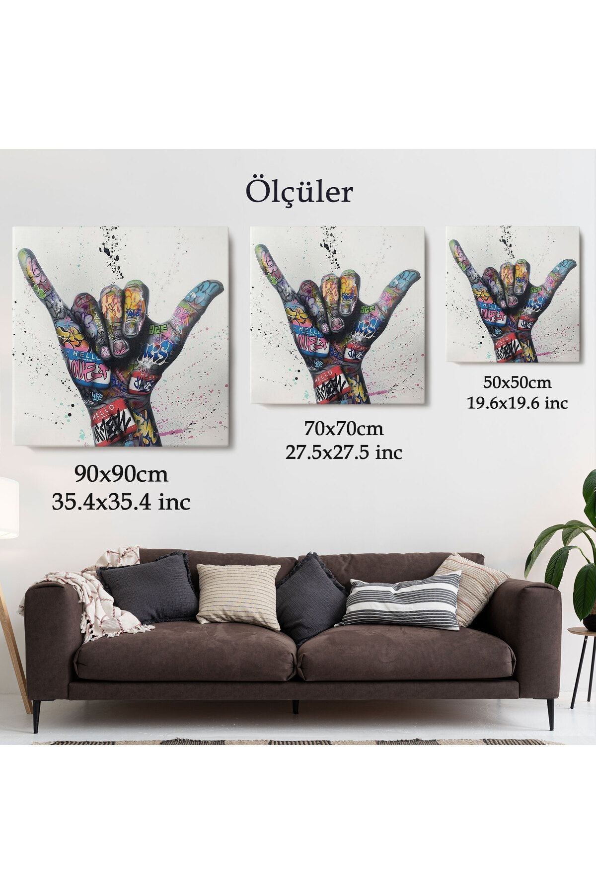 Banksy Tarzı Hands Victory Jest Graffiti Kanvas Tablo-5340
