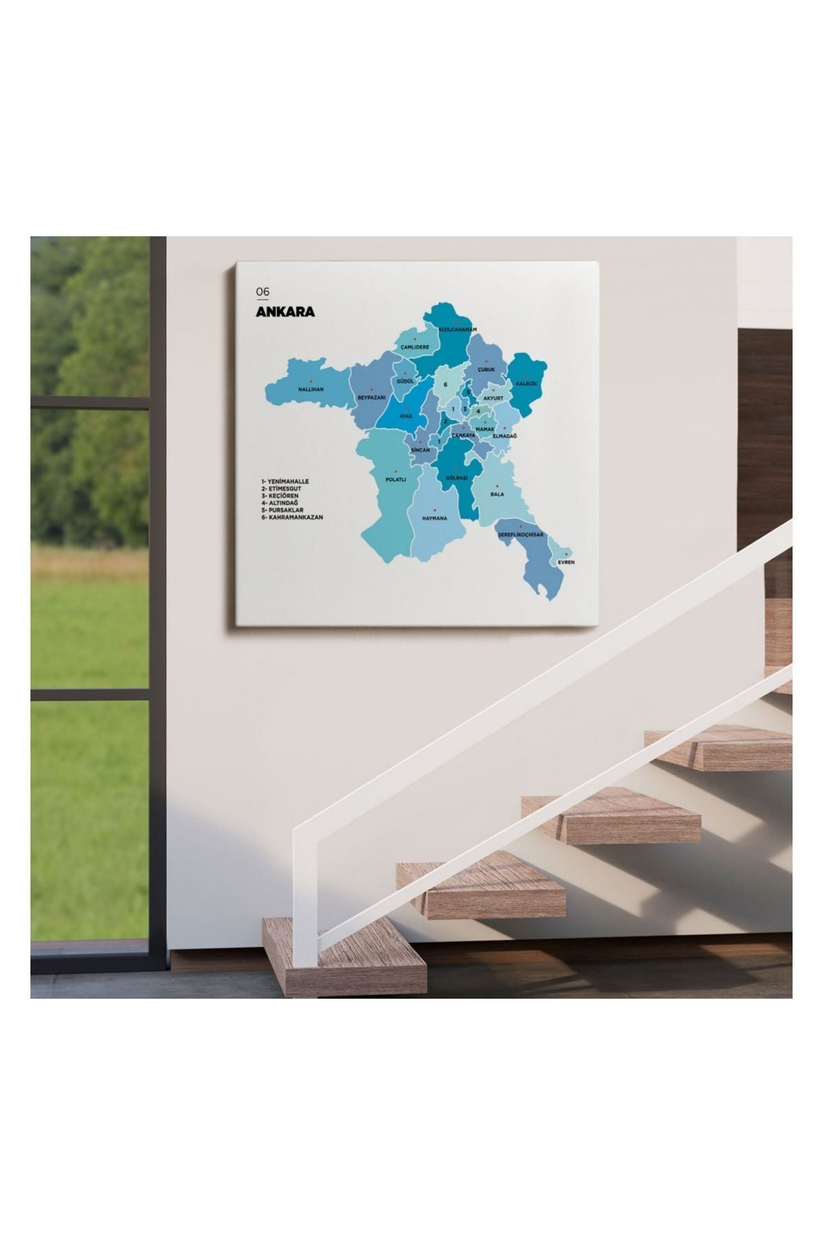 Kanvas Tablo, Duvar Dekoru, İl ve İlçeler Haritası Ankara, Modern 1264 BUNGKNV