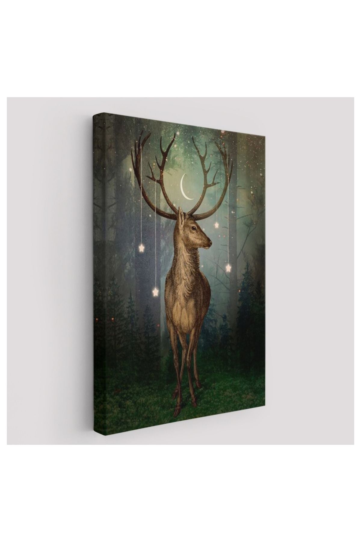 Kanvas, Duvar Tablosu, Dekoratif, Gece Vakti Orman'daki Geyik 6309 EGKNV