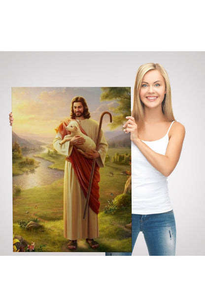 SZ KVS1-Dekoratif Duvar Tablosu-Kucağındaki Kuzu ile Hz İsa Kanvas Tablo 6064