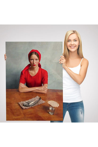 Dekoratif Kanvas Tablo-Balık ve Kırmızı Kıyafetli Kız Duvar Tablosu 6264