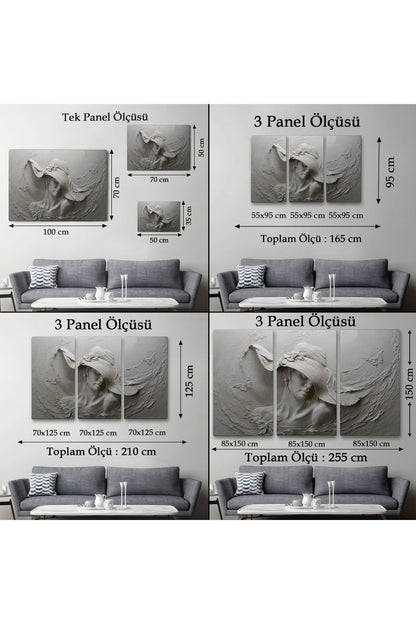 Kabartma Görünümlü Şapkalı Kadın Kanvas Duvar Tablosu -3424