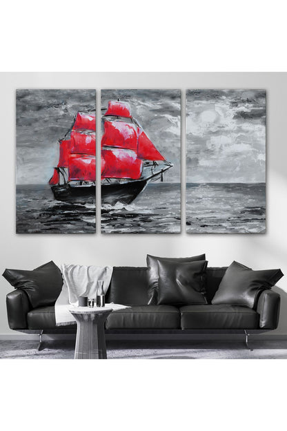 Okyanustaki Kırmızı Yelkenli Duvar Tablosu-1205