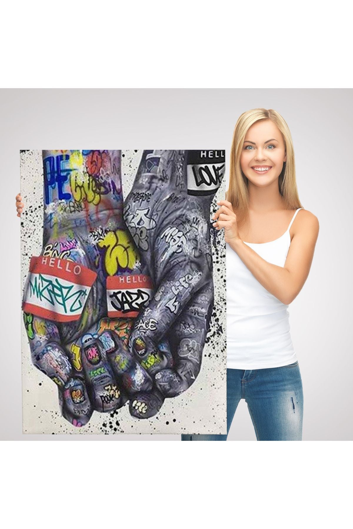 Banksy Tarzı Kanvas Duvar Sanatı, Graffiti El Duvar Posteri Kanvas Tablo-5311
