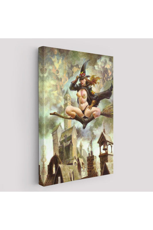 Çıplak Cadı Süpürgeye Biniyor, Cadılar Bayramı Gotik Sanatı, Kanvas Tablo-5288