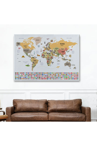 Dünya Haritası Ülke Bayraklı ve Başkentli Kanvas Tablo 1935