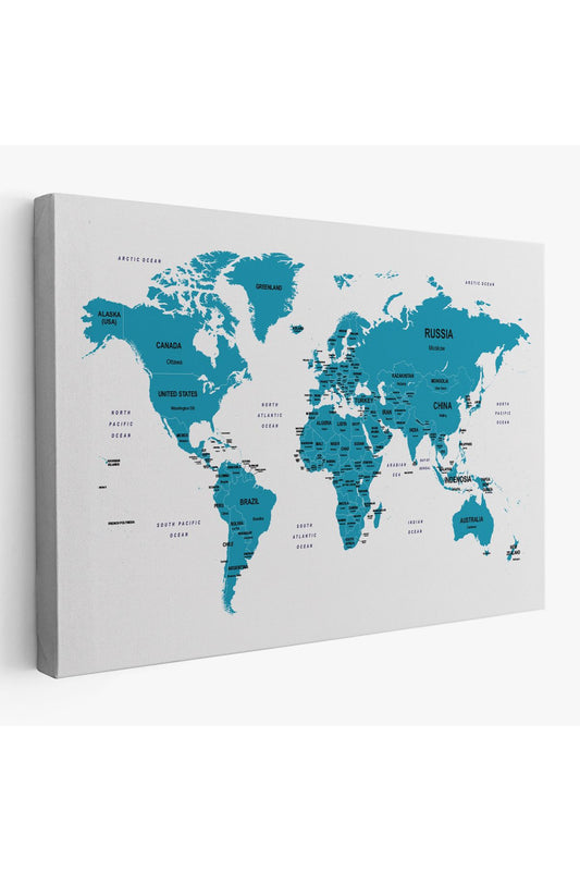 Dünya Haritası Dekoratif Kanvas Tablo Ülke ve Başkentli 1503