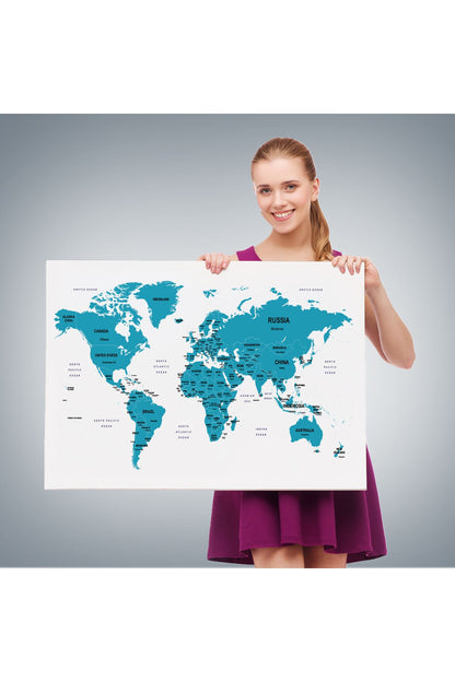 Dünya Haritası Dekoratif Kanvas Tablo Ülke ve Başkentli 1503
