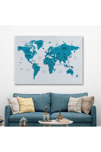 Dünya Haritası Dekoratif Kanvas Tablo Ülke ve Başkentli 1503