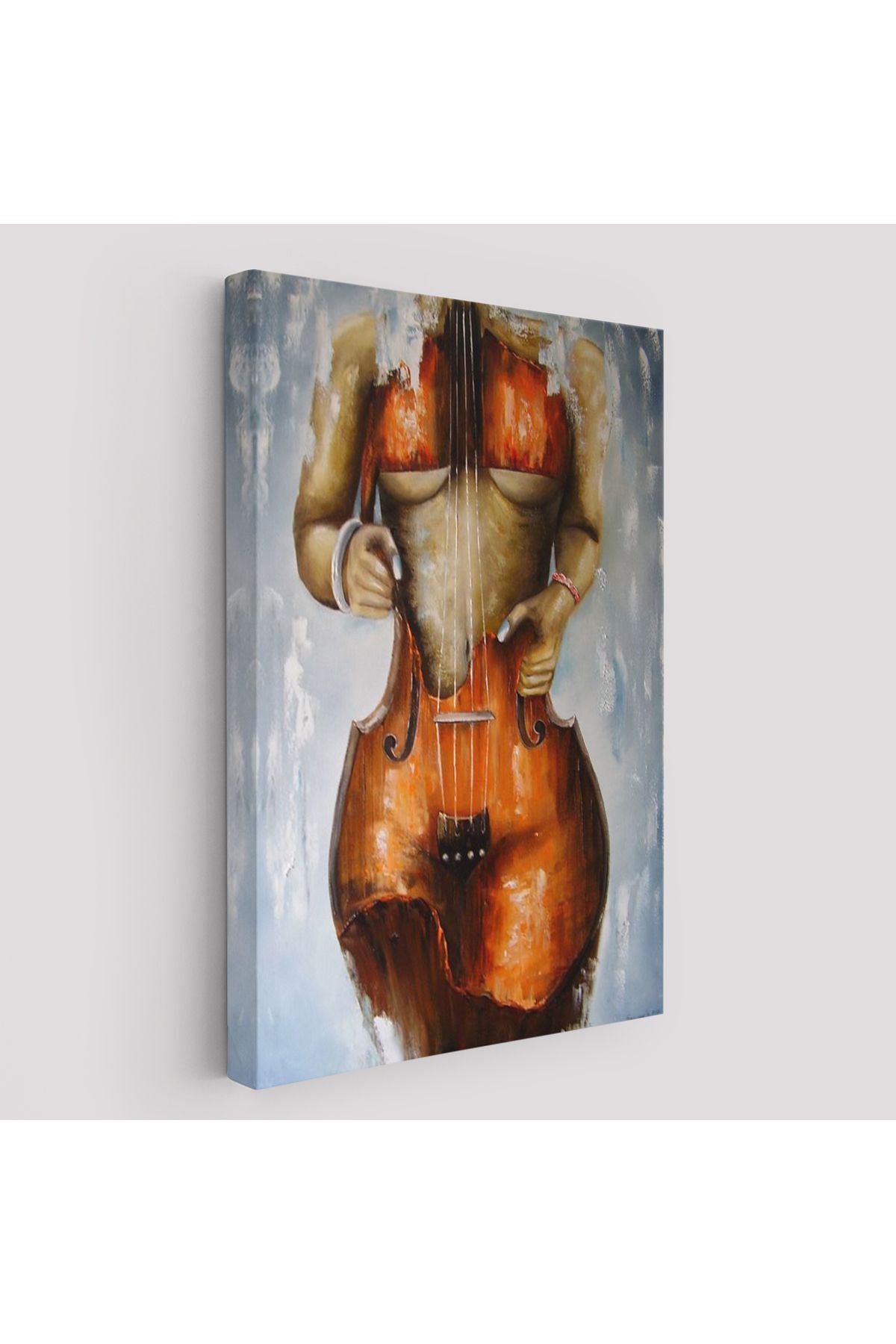 Violin Kadın Kanvas Duvar Tablosu, Kadın Keman Sanatı, Suluboya Tuval-5229