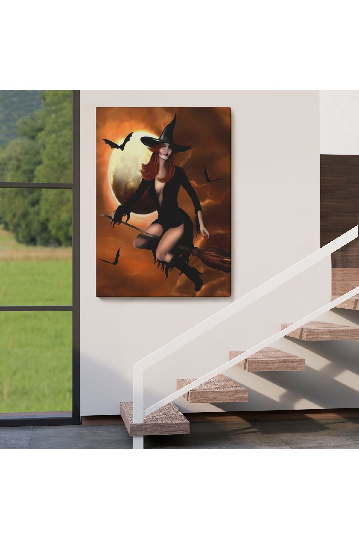 Süpürge İle Uçan Cadı, Cadılar Bayramı Helloven Duvar Tablosu -6086