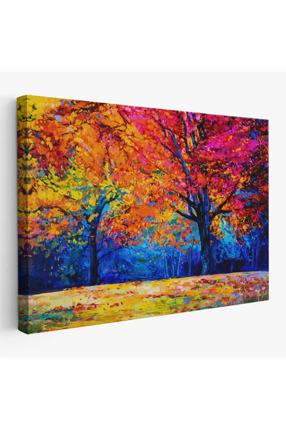 Sonbahar Ağaçları Yağlıboya Görünüm Dekoratif Kanvas Duvar Tablosu-3459