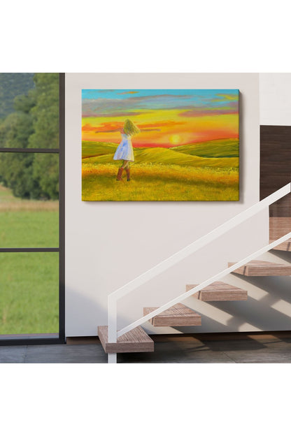Beyaz Elbiseli Kız Ve Yaz Manzarası Tablosu-6569