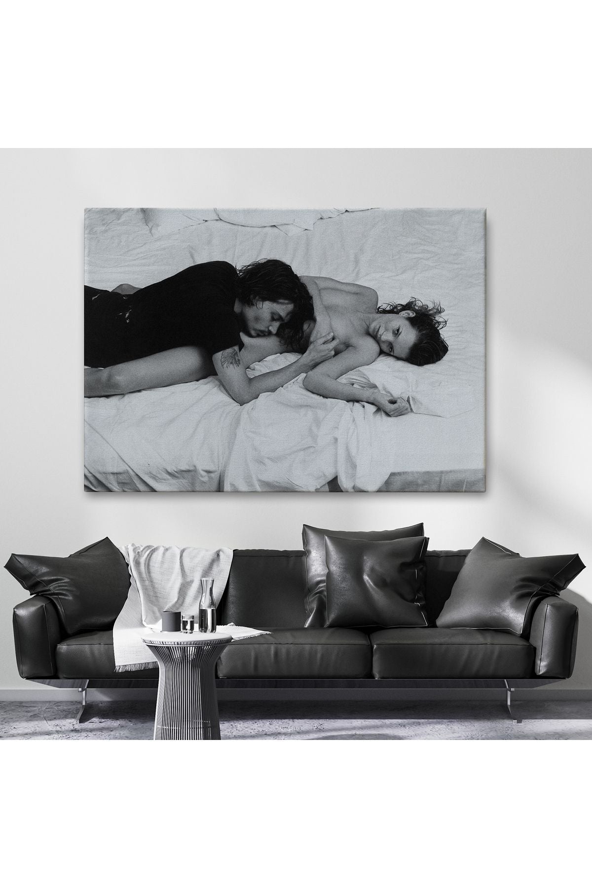 Özel Tasarım, Dekortif  BaskıJohnny Depp ve Kate Moss Duvar Tablosu, Siyah Beyaz-6525