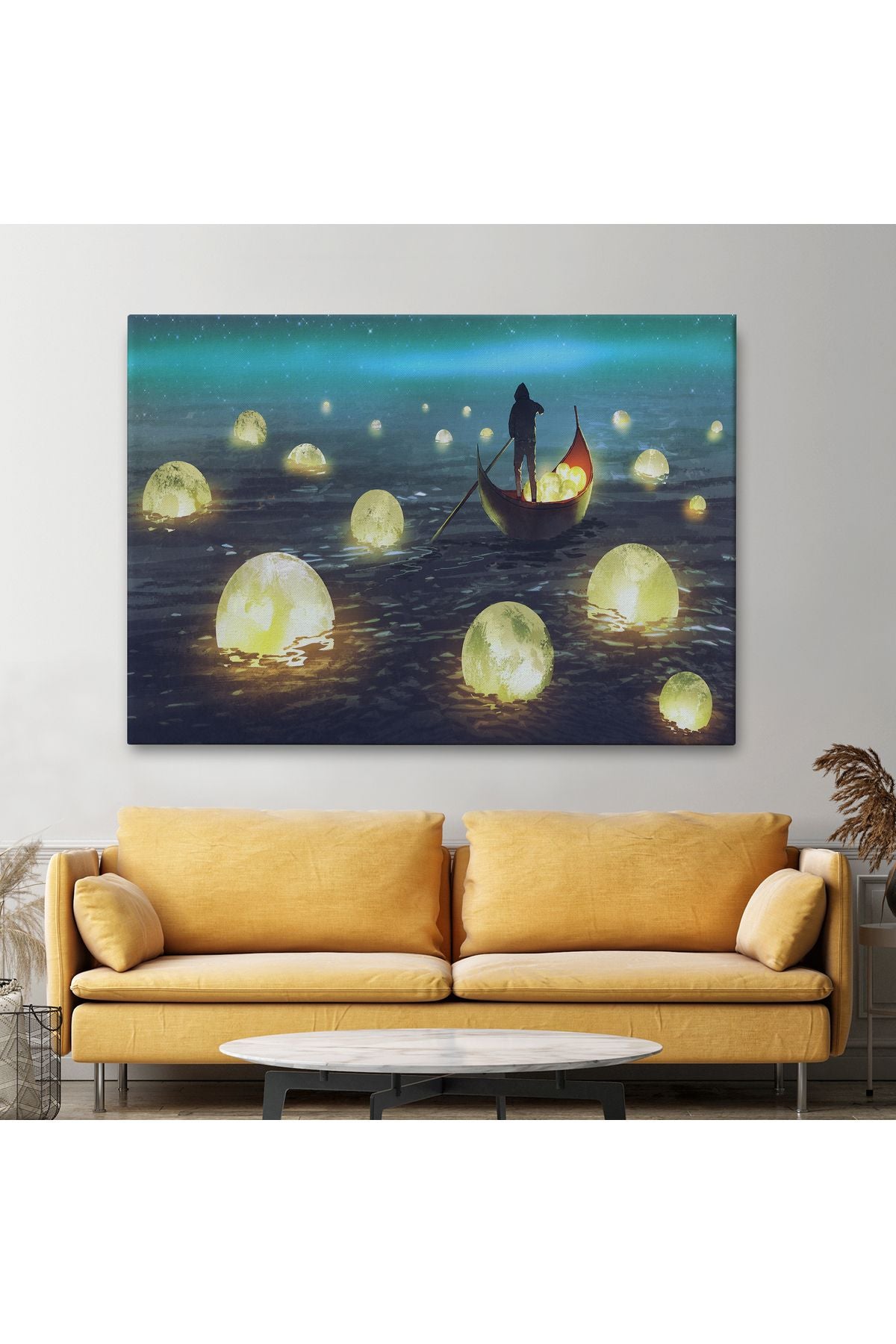 Denize Düşen Ayları Toplayan Adam Yağlıboya Görünüm Tablo-3575