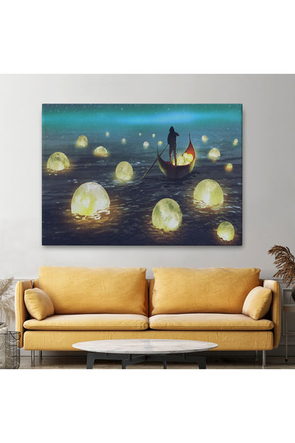 Denize Düşen Ayları Toplayan Adam Yağlıboya Görünüm Tablo-3575