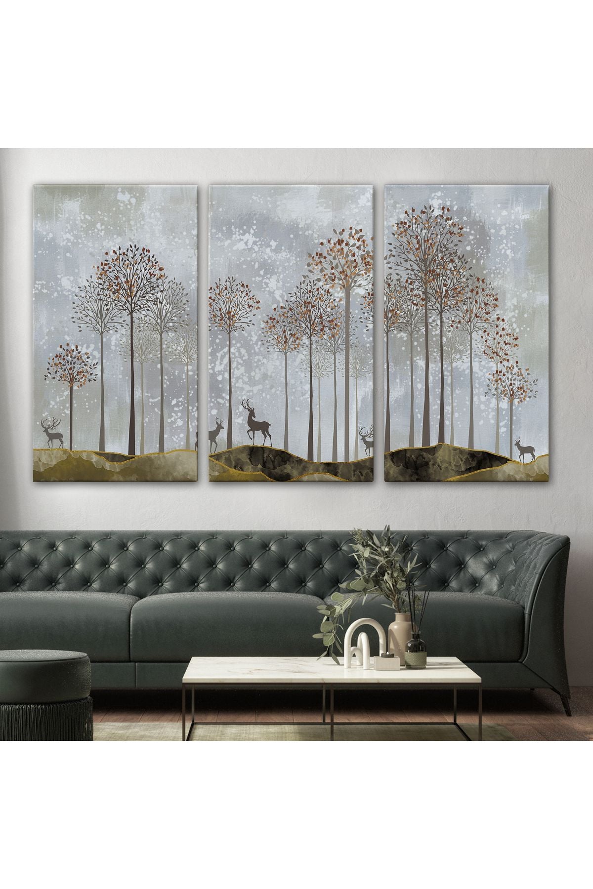 Dekoratif Kanvas Tablo-Ormanda Geyikler Duvar Tablosu 3682