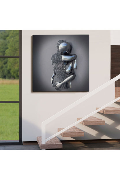 Kanvas Tablo, Gri ve Gümüş Metalik Efektli Modern Aşk Sanatı-5363