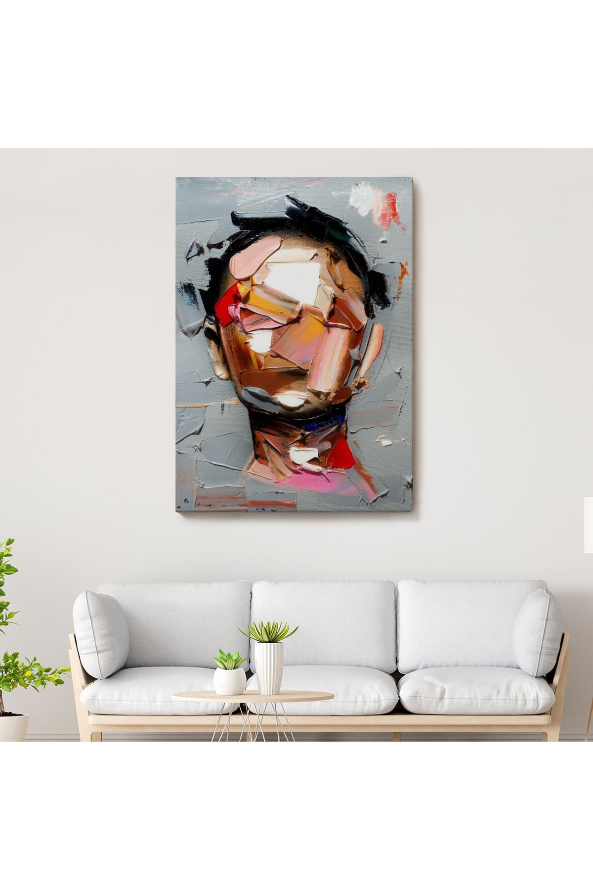 Fırça Darbesi İnsan Yüzü Kanvas Tablo, Soyut Kadın Yüzü Portresi Kanvas Tablo-5210