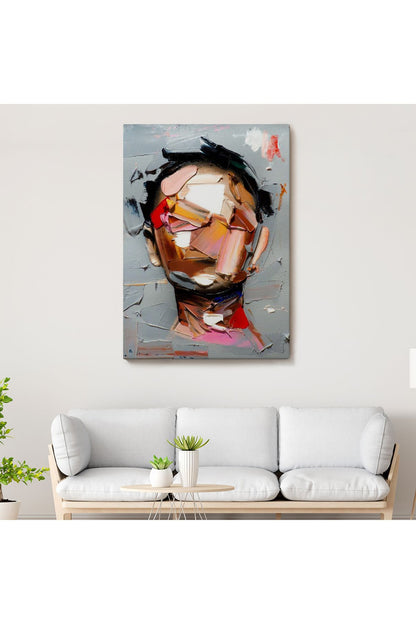 Fırça Darbesi İnsan Yüzü Kanvas Tablo, Soyut Kadın Yüzü Portresi Kanvas Tablo-5210