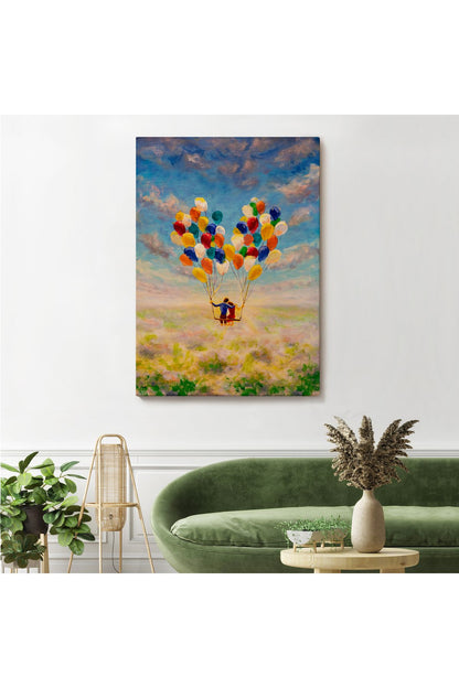 Bolanlar Ile Uçan Sevgililer Yağlıboya Görünüm Dekoratif Kanvas Duvar Tablosu-5944