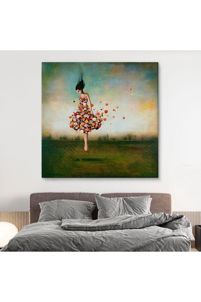 Çiçek Elbiseli Kız Kanvas Tablo-5889