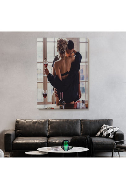 Kırmızı Şarap İçen Sevgililer Dekoratif Duvar Tablosu-6158