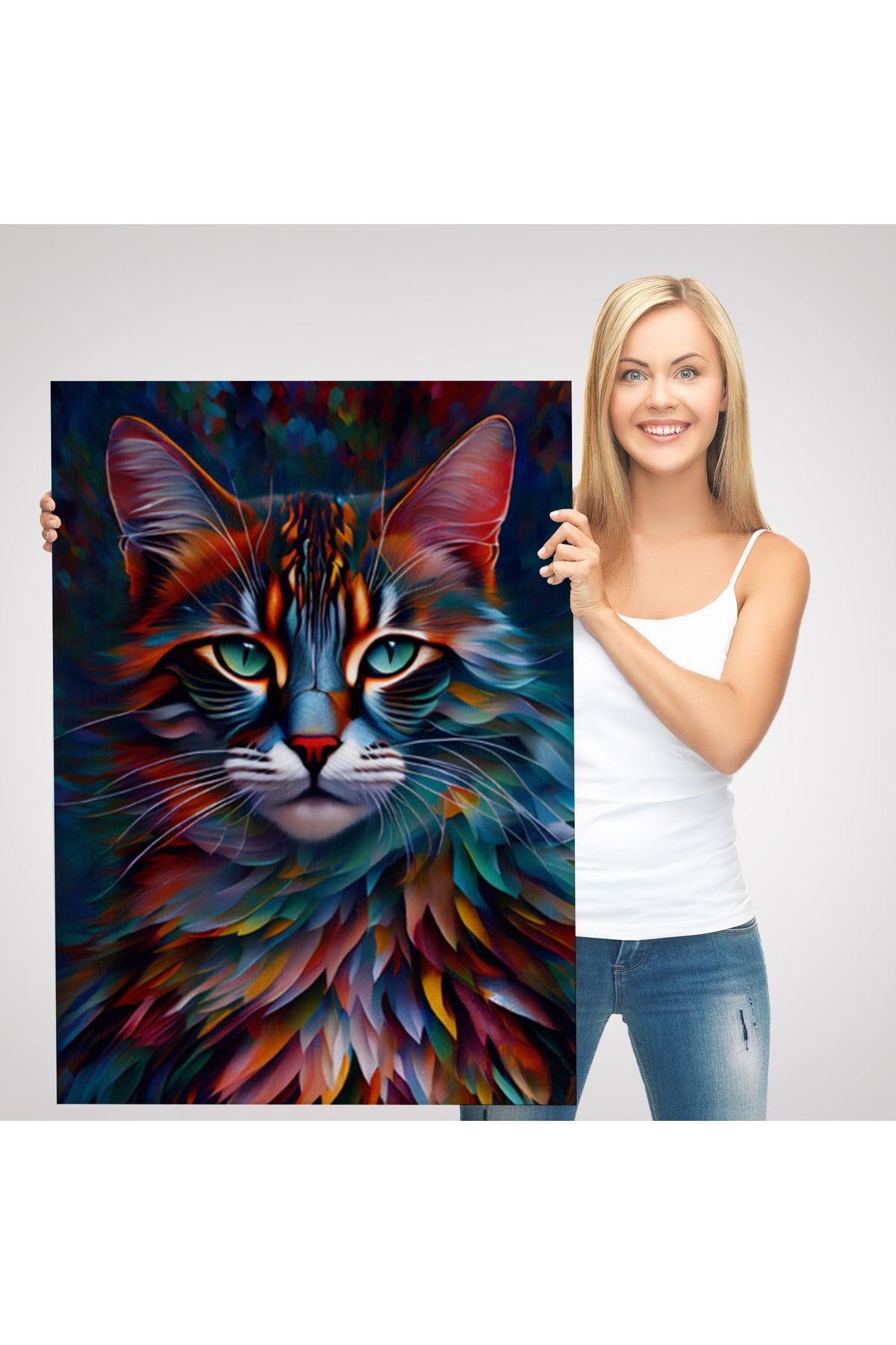 Renkli Karizmatik Kedi Dekoratif Duvar Tablosu-6225