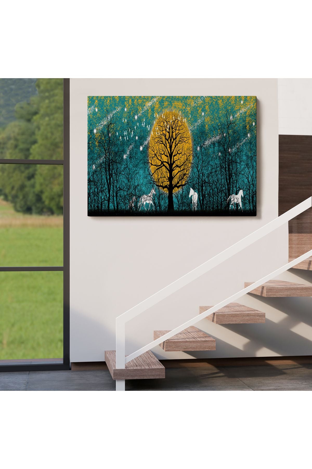 Geceyarısı Ormanda Gezen Atlar Kanvas Tablosu-5041