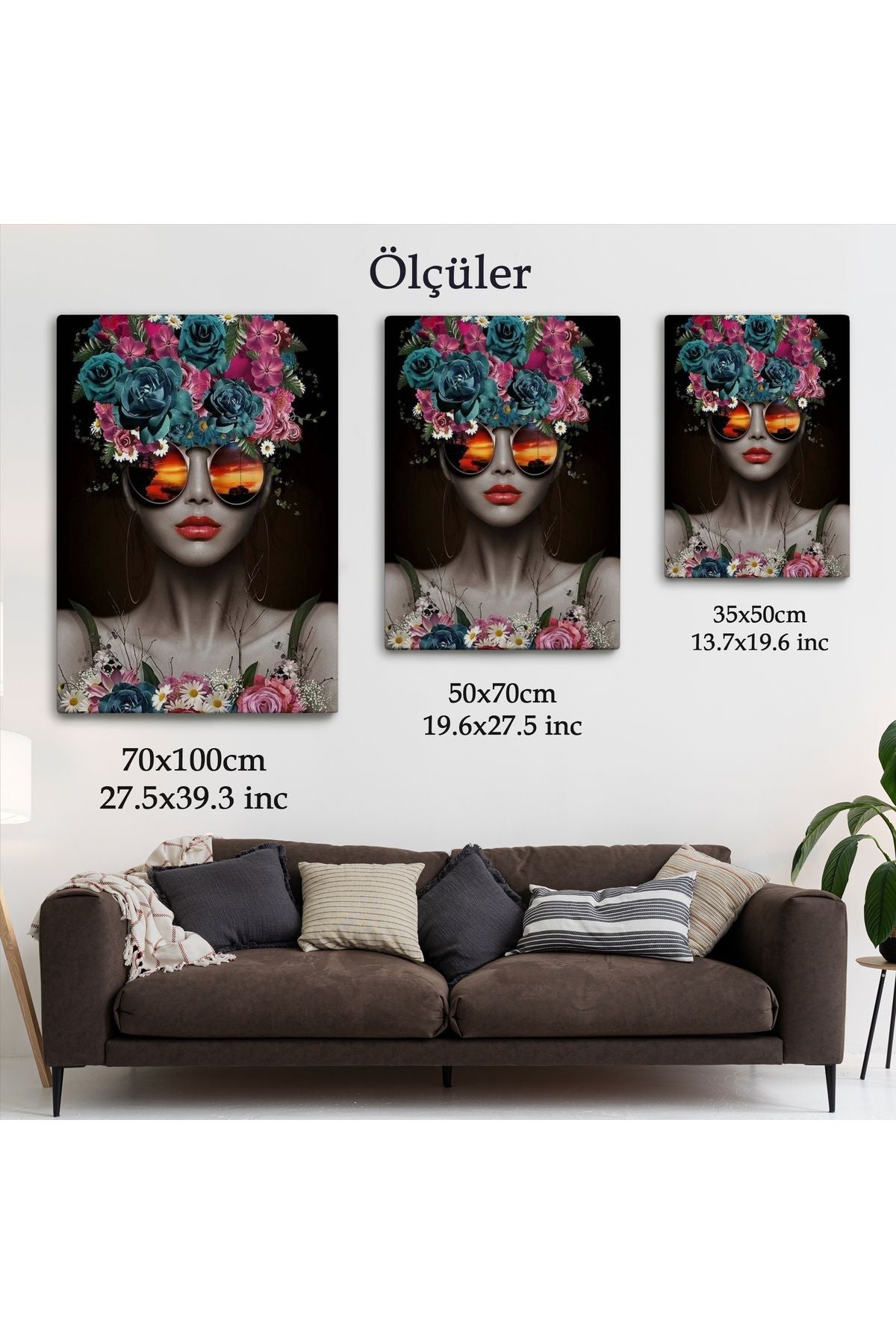 Renkli Çiçekler İle Güzel Kadın Dekoratif Duvar Tablosu -6188