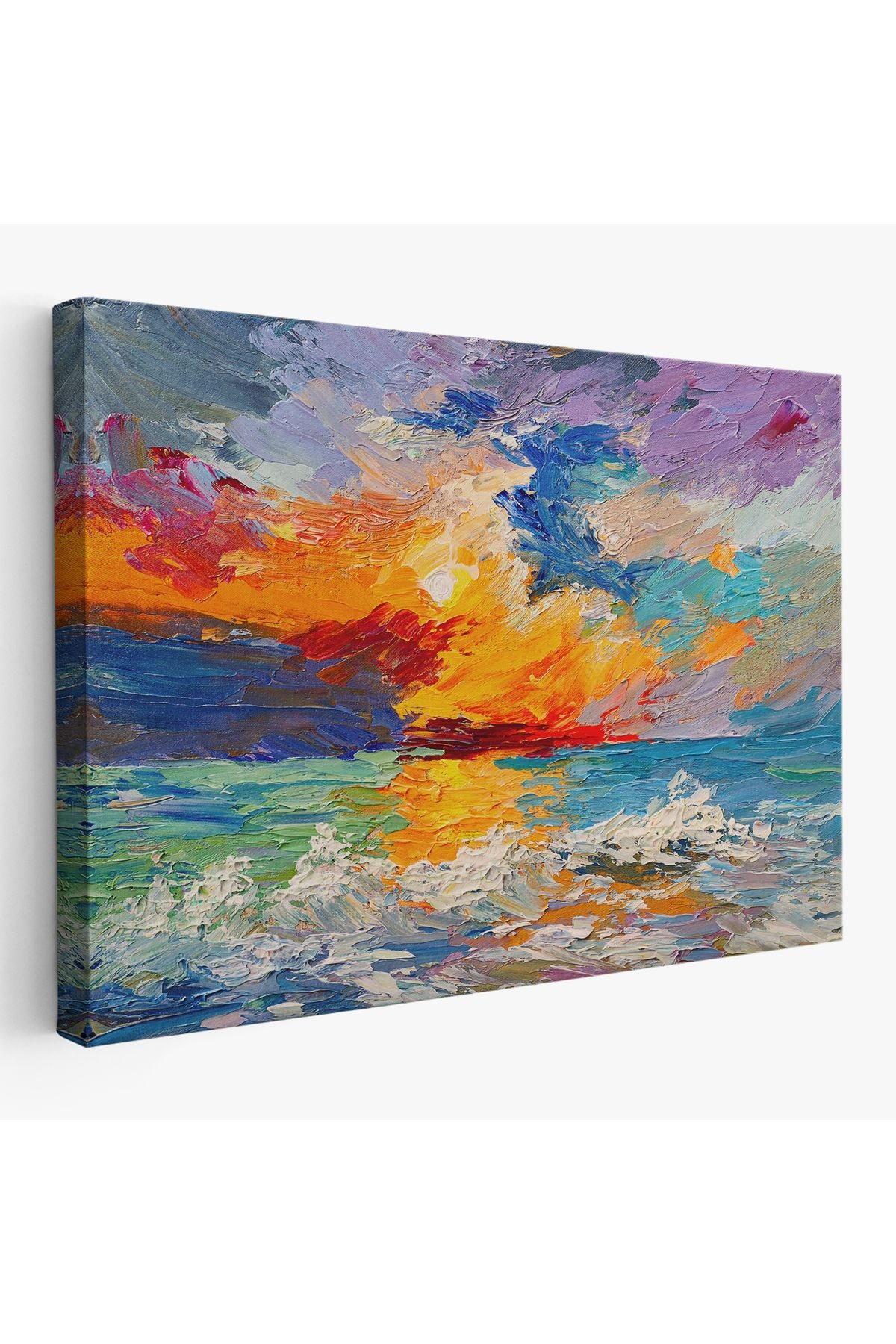 Denizde Gün Batımı Yağlıboya Görünüm Dekoratif Kanvas Duvar Tablosu-3525