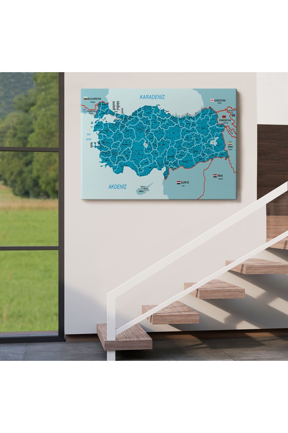 Türkiye Haritası Kanvas Tablo İl ve İlçeli Ayrıntılı Eğitici Komşulu Tablo 3003