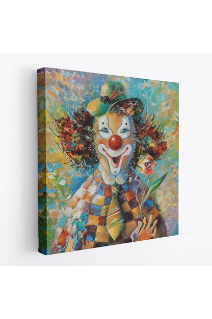 Bir Çiçekli Palyaço Yağlıboya Görünüm Dekoratif Kanvas Duvar Tablosu-5838