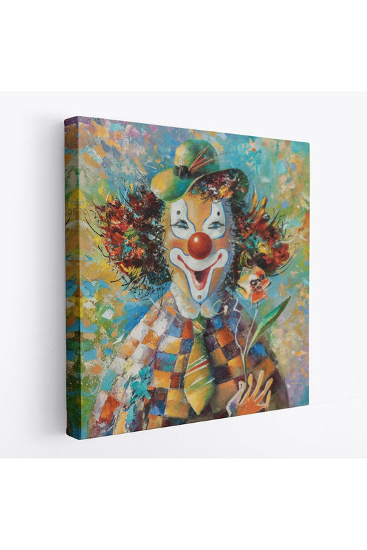 Bir Çiçekli Palyaço Yağlıboya Görünüm Dekoratif Kanvas Duvar Tablosu-5838